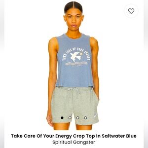 NEW/TAGS loved Spiritual Gangster Saltwater Blue Take Care of Your Energy Top